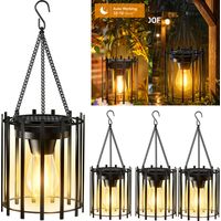 Set of 4 Outdoor Solar Lanterns with Bulbs — Metal Solar Hanging Lights, IP65 Rating — for Yards, Porches and Gardens (3000K)