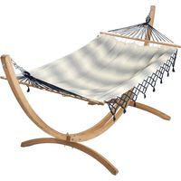 Set Hamac coloris Rayé marine à franges + support bois - Set eskapade - 320x125cm