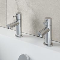 Modern Bathroom Bath Taps Hot & Cold Pair Twin Brass Round Lever Handle Chrome