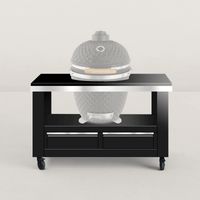 Chariot à plancha en métal XL 130 x 80 cm – 2 tiroirs de rangement – Grande poignée inox – Pour espaces extérieurs