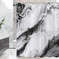 Rideau de douche – 180×180 cm – motif marbre effet encre de Chine dégradé – art abstrait moderne – tissu imperméable – lavable en machine – crochets inclus (Noir)