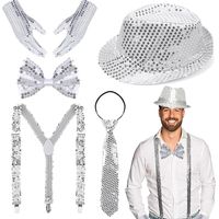 Tenue pailletée pour homme, accessoires à paillettes, costume pour homme, avec bretelles à paillettes, nœud papillon à paillettes, cravate, gants, costume à paillettes argenté pour carnaval, fête