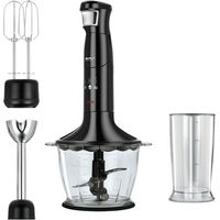 MPM MBL-29/C Batidora 3 en 1 Batidora de Mano, Picadora, Varillas en Acero Inox., Función Smooth Touch, Libre BPA 1200W Negro