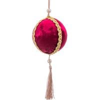 Boule de sapin de noël classique ronde tissu rouge et doré 5x5x9cm