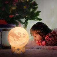 Lampe de Lune 15CM - Lune imprimée en 3D - Meilleur Cadeau Pour Les Enfants, Amis, Amants - Avec USB et support en bois