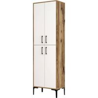 Dmora - Meuble à chaussures Mimosa, Meuble à chaussures, Armoire d'entrée polyvalente, Rangement pour chaussures, 60x35h200 cm, Noyer et Blanc, avec emballage renforcé