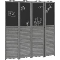 Biombo Separador de Ambientes Plegable de 4 Paneles con Pizarras para Dormitorio 162x172 cm Gris