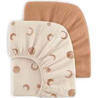 Set mit 2 Kinder-Musselin-Spannbettlaken 71x135 cm 100 % Baumwolle für Reisebett, Gästebett (Brauner Mond)