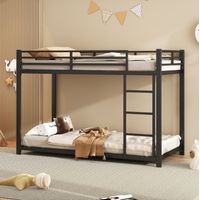 DESVIAE Lit superposé enfant métal avec barrières de sécurité 90 x 200 cm noir structure gain de place pour chambre d enfant avec sommier à lattes montage à faire