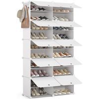 Mondeer – Meuble à chaussures 10 compartiments – Armoire en plastique PP 83x32x156 cm – Rangement modulable avec crochets latéraux – Blanc