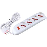 Multipresa con spina 10A piegata a 90°, 4 prese bipasso/schuko 10A/16A, cavo 1,5 metri, con interruttore, bianco, serie Emilia - Rosi RS94060T