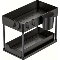 Organiseur 2 niveaux sous évier pour cuisine et salle de bain - Rangement épices, accessoires - Noir