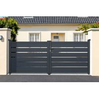 Casanoov – Portail aluminium battant 300x125cm gris anthracite – Ajouré pour zones exposées au vent – Inclus : accessoires de montage