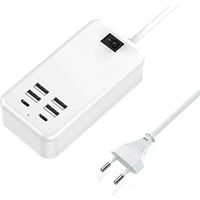 USB C, chargeur USB à 6 ports, 2 ports USB-C + 4 ports USB-A, chargeur multi-USB compatible avec plusieurs appareils tels que iPhone/Samsung/tablette
