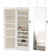 Specchio portagioie illuminato a LED, mobiletto portagioie da parete o da porta con serratura, specchio bianco a figura intera.
