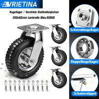Lot de 4 Roulette Pivotante Gonflable, Ø 250mm 450Kg Max, 360° Roues Pneumatiques, Modèle Pivotantes, pour Manutention et Transport