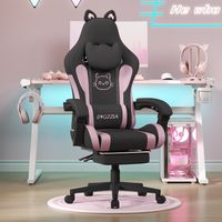 Xhomrattan Ergonomischer Gaming-Stuhl mit Katzenohren für Mädchen und Erwachsene, höhenverstellbarer Computer-Gaming-Stuhl mit Kopfstütze und Massage-Lendenwirbelstütze (Schwarz und Rosa)
