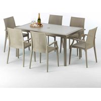 Mesa Rectangular Beige 150x90 cm y 6 Sillas De Colores Marion