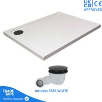 1400 x 900mm White Rectangular 45mm Low Profile Shower Tray with Matt Black Waste