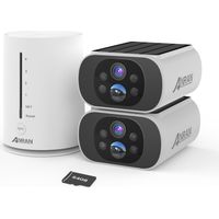 Videoüberwachungssets Solar Überwachungskamera Aussen Akku mit Basisstation, ANRAN 4MP, Farbige Nachtsicht, Zentrale Verwaltung & Speicherung, 64GB Vorinstalliert, Ohne ABO-Gebühren- 2 Kameras