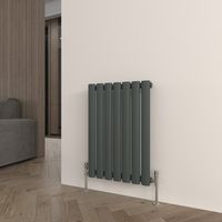 T&K Horizontal Anthracite Single Radiator Oval Column Designer 600x413mm Modern Central Heating Rads