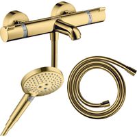 Hansgrohe – Pack mitigeur bain douche thermostatique – Flexible Isiflex anti-pliure – Pommeau Raindance Select 3 jets doré – Débit 16 l/min