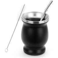 Ensemble tasse à thé en calebasse, tasse noire en acier inoxydable, goupillon pour paille et infusion de thé. Idée cadeau.