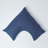 HOMESCAPES Leinen Kopfkissenbezug V Form Dunkelblau, 38 x 76 x 38 x 76 cm