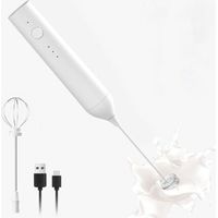 Pair Mousseur à lait rechargeable, mousseur à lait électrique à 3 vitesses, avec poignée et accessoire fouet (blanc).