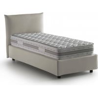 Dmora - Cama individual Dbut, Cama contenedor con revestimiento de tela, 100% Made in Italy, Apertura frontal, con colchón 80x190 cm incluido, Beige