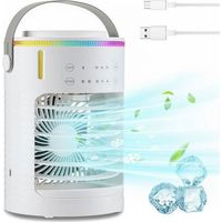 (Blanc)Ventilateur Climatiseur Silencieux Portable Climatiseur Mini Refroidisseur D'air, 600ML Climatiseur Mobile USB, 3 Vitesses de Vent