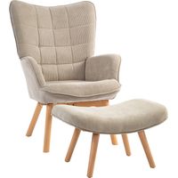 Poltrona con Poggiapiedi in Stile Contemporaneo, in Tessuto Effetto Velluto, 72x80x101 cm, Marrone Chiaro