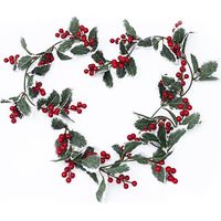 Berry Christmas Holly Garland 200cm Christmas Red Berries Garland Artificial Berry Garland Winter Red Berries Garland with Holly Leaves for Christmas Door Fireplace Stairs
