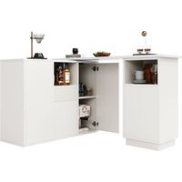 Bar pivotante à 360° (corps principal 210 x 30 x 100.9 cm), design blanc moderne et épuré, avec rangement ouvert et plateau effet marbre, îlot de rangement multifonction