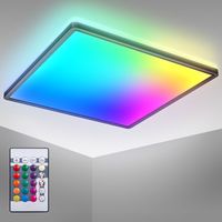 Plafonnier LED ultra-plat 42x42cm carré 22W 2700lm 4000K + RGB avec rétroéclairage – Éclairage moderne design pour salon, chambre, Salle de jeux, bureau, couloir, entfant