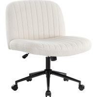 IWMH Chaise de Bureau sans accoudoirs, Chaise pivotante réglable en hauteur avec roulettes, Chaise de lecture avec coussin plus large pour Bureau et Chambre - Tissu en peluche - Blanc
