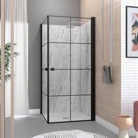 portes de douche en angle 90x90x190 cm - motifs carrés - profilés noir mat - black cube