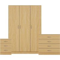 Riano 3 Piece Bedroom Set (3 Drawer Bedside Chest, 4 Drawer Chest, 3 Door Wardrobe), Pine