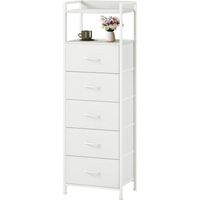 Somdot Commode Chambre avec Rangement Ouverte - 5 tiroir en Tissu - 29P x 38,7l x 107H - Blanc