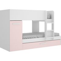 Letto a castello con cassetto letto a scomparsa e contenitori 3 x 90 x 190 cm Bianco, Naturale e Rosa - ANTHONY