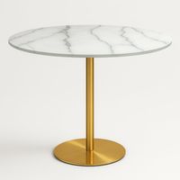 Ahd Amazing Home Design – Table de salle à manger ronde 80cm effet marbre doré – Pied central métal doré – Pour 2 à 4 personnes – Surface lisse facile à nettoyer