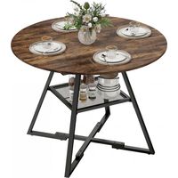 Table à manger ronde 4 personnes 100x76 cm, table de cuisine avec grand plateau et étagère, brun rustique