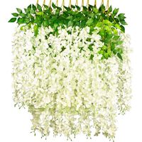 12 Pcs Fleurs Artificielles Faux Wisteria Vigne Guirlande Suspendue Romantique Glycine Fleurs pour Mariage Arche Arrangement Cérémonie Maison Jardin Party Décoration (Blanche)
