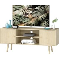 Mobile porta TV per televisori fino a 55 pollici, con 2 ante e 2 ripiani a giorno, 120x34x50 cm, effetto legno naturale.