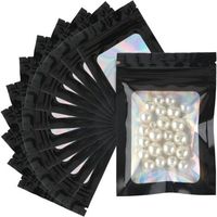 QORVA-100PCS Mylar Ziplock Bags Sachets Plastiques Zip-Noir Sachets Refermable Zip Mylar 7x10cm Pochon Zip Holographique pour Stockage Aliments et Emballage