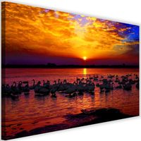 Tableau sur toile cygnes coucher de soleil 90x60