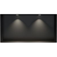 BERNSTEIN - Niche murale douche acier inox + 2 Spots LED, étagère douche encastrable NT306010X - 30x60x10cm (HxLxP) - Noir, 2x Spot noir mat