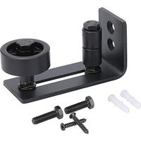 Guide de porte coulissante robuste pour porte de grange, butée 8 en 1 en acier au carbone noir design de fond encastré, panneau de sol et de porte, rouleau réglable, système de fixation murale