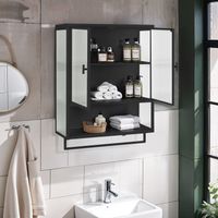 60CM Glass Doors Modern Two-door Wall Cabinet with Featuring Two-tier Enclosed Storage, an Open Shelf, and Towel Rack, for Entryway Living Room Bathroom Dining Room,Black