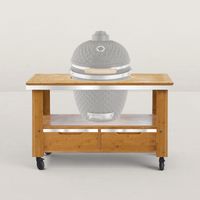 Chariot à plancha en bois de bambou massif 130 x 80 cm – 2 tiroirs de rangement – Grande poignée inox – Pour espaces extérieurs